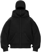Men’s Full Sleeves Zipper Hoodie with Built-in Mask – Winter Cotton Fleece Hoodie (Black)