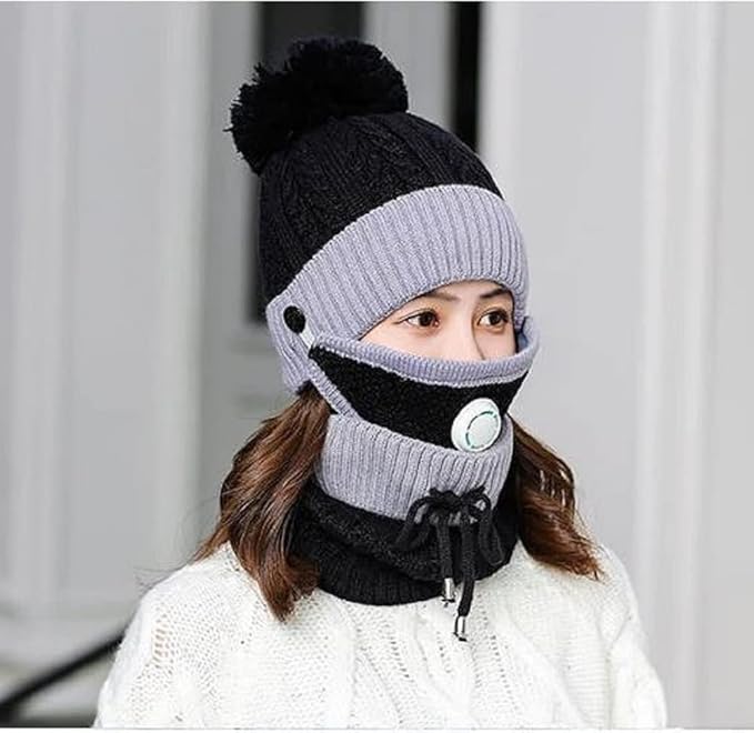 Women's Winter Knit Beanie Cap with Neck Warmer – 2-in-1 Cold Protection Set