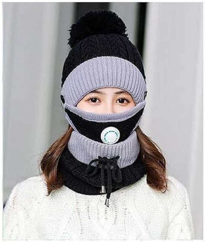 Women's Winter Knit Beanie Cap with Neck Warmer – 2-in-1 Cold Protection Set