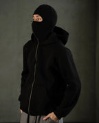 Men’s Full Sleeves Zipper Hoodie with Built-in Mask – Winter Cotton Fleece Hoodie (Black)